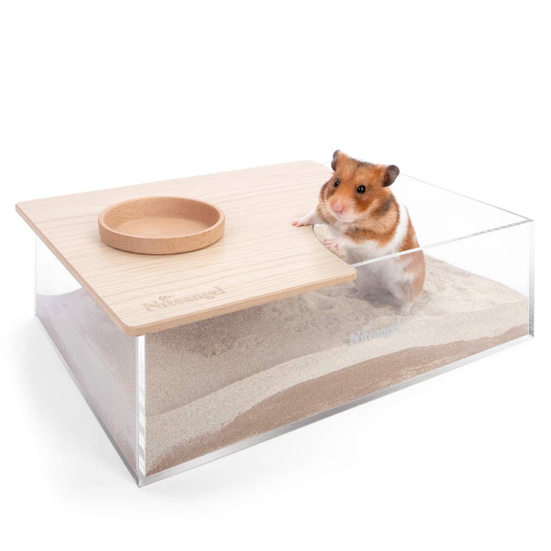 Niteangel Animal Sand-Bath Box: - Acrylic Critter's Sand Bath Shower Room & Digging Sand Container for Hamsters Mice Lemming Gerbils or Other Small Pets (Rectangle, Burlywood) - Image 1